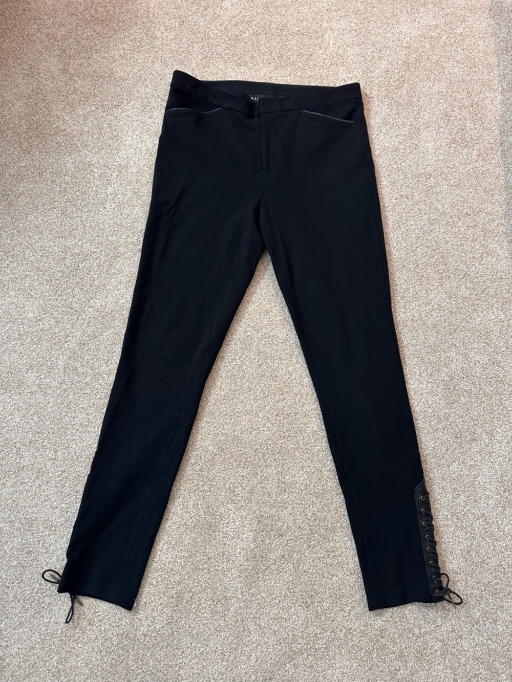 Ralph Lauren Black Label Leather Lace-Up Ankle Pants Black Slim Stretch Small